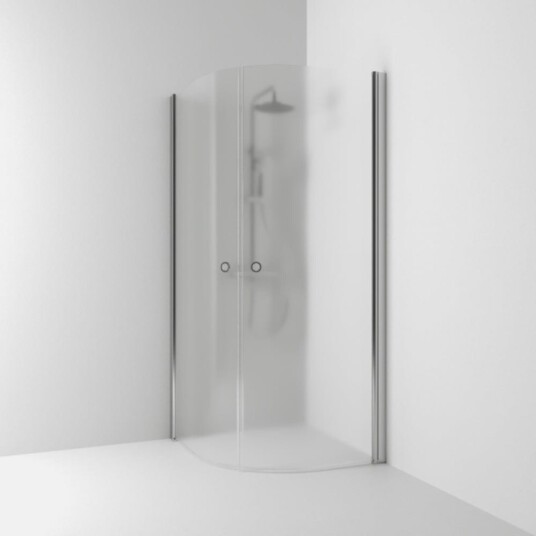 Svedbergs Skoga Dusjhjørne Buet Hullgrep, B80-90cmxh198cm Matt Aluminium / 80x80cm Frostet Glass