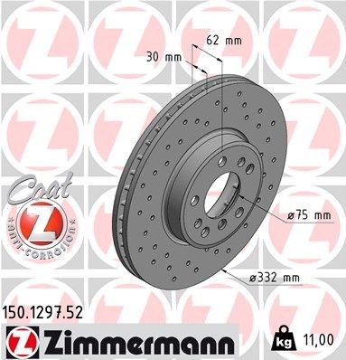 Bremseskive ZIMMERMANN 150.1297.52 Bremseskive ZIMMERMANN 150.1297.52