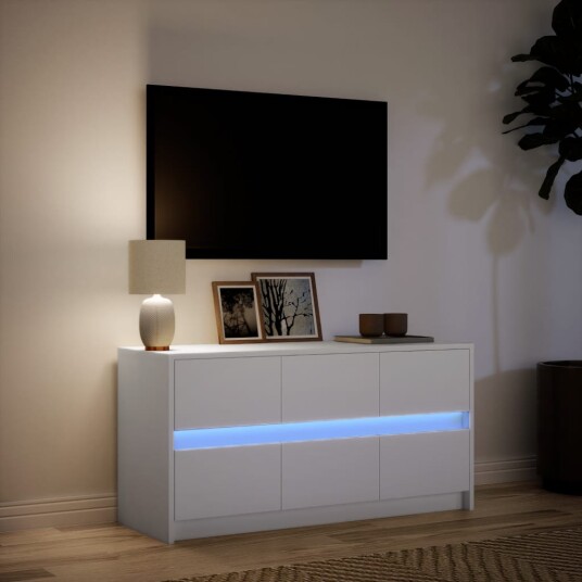  TV-benk med LED hvit 100x34x50 cm konstruert tre 852215