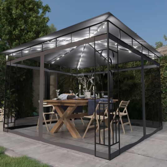 vidaXL Paviljong med myggnett og LED-lysslynge 3x3x2,73 m antrasitt vidaXL Paviljong med myggnett og LED-lysslynge 3x3x2,73 m antrasitt