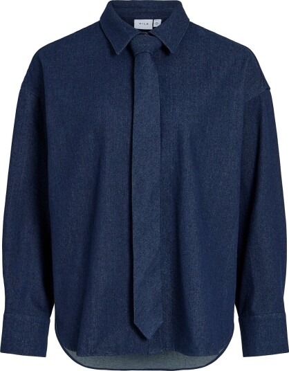 Vila Viralo L/S Shirt W/ Tie   DARK BLUE DENIM   38