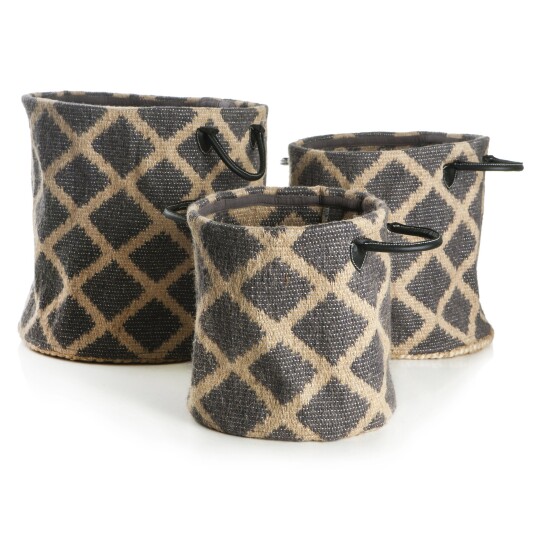 Enjoy Design Oppbevaringskurv s/3 natur m/grått mønster i jute Enjoy Design Oppbevaringskurv s/3 natur m/grått mønster i jute