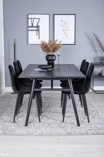 Venture Home Spisegruppe Saltö inkl. 6 stk spisestoler Penally Svart Venture Home Spisegruppe Saltö inkl. 6 stk spisestoler Penally Svart
