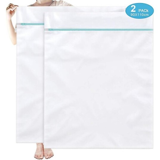 Ekstra store vaskeposer i netting XXL 90x110cm 2 pakning gjenbrukbare med glidelås stor størrelse egnet for vaskemaskin