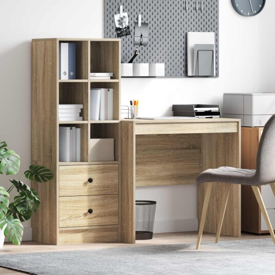  Skrivebord med lagring 2 pcs Sonoma eik 80 x 50 x 76 cm