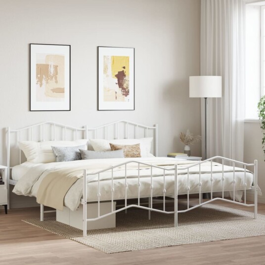 vidaXL Sengeramme i metall med hode- og fotgavl hvit 193x203 cm 8721012211711