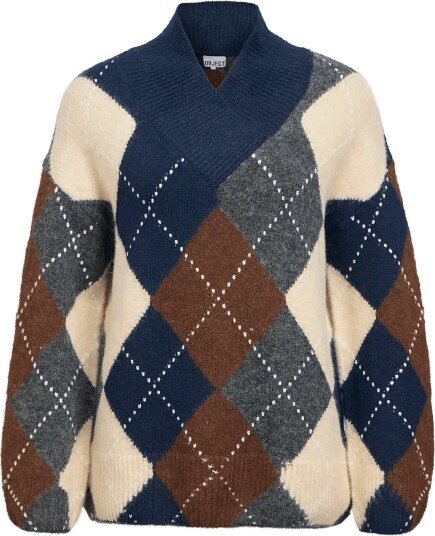 Object Objbrenda L/S Lo V Neck Pullover Noos SKY CAPTAIN M