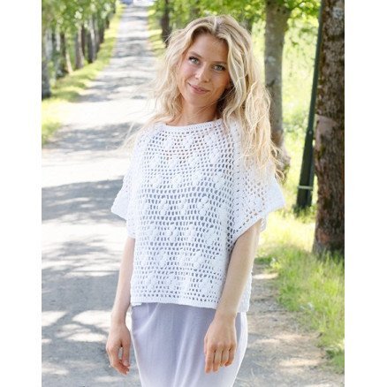 Frosted Daisies by DROPS Design Topp Hekleoppskrift str S XXXL