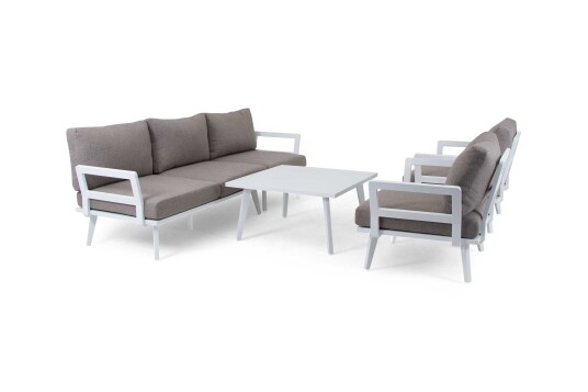 Brafab Villac sofagruppe Hvit med beige pute 3 seter sofa 2 st lenestoler & soffbord