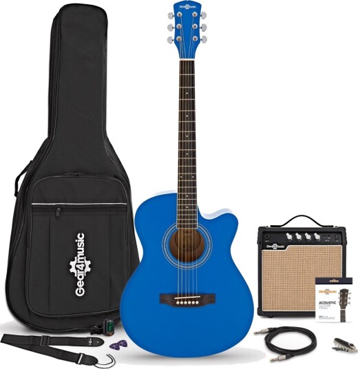 Gear4Music Single Cutaway Elektroakustisk Gitar Svart med 15 W Akustisk Forsterkerpakke