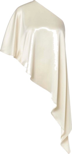 By Malina Bluse Aria One Shoulder Asymmetric Satin Blouse Hvit