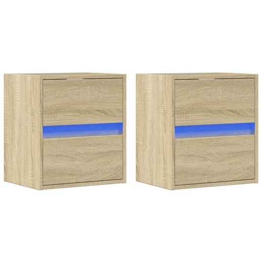  Vegghengte TV-benker med LED 2 stk sonoma eik 41x31x45 cm