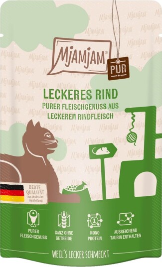 Mjamjam Quetschie Pure Meat Delight Våtfôr Rent Storfekjøtt 24x125g