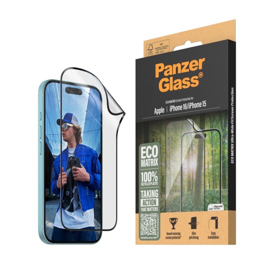 PanzerGlass MATRIX Skjermbeskytter iPhone 16 Ultrabred Passform