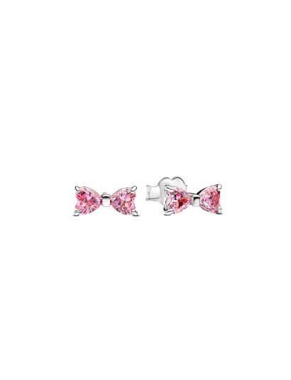 PANDORA Bow Sterling Silver Stud Earrings With Fancy Pink Cubic Zirconia Rosa One Size PANDORA Bow Sterling Silver Stud Earrings With Fancy Pink Cubic Zirconia Rosa One Size