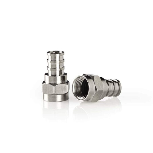 Nedis F connector Rett Hann Nikkel Belagt 75 Ohm Krympe Kabeltilførselsdiameter: 5.5 Mm Kobber Sølv 2 Stk. Vindus