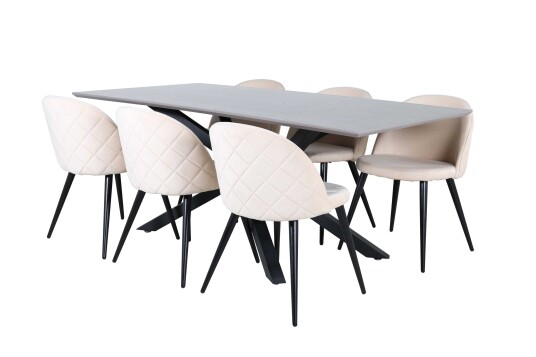 Venture Design Piazza & Velvet spisegruppe Beige/svart 6 stoler & bord 180 x 90 cm