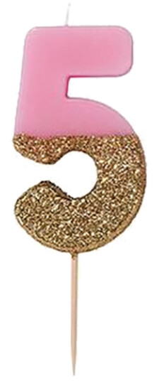 Talking Tables Kakelys Siffer Lyserosa/Gullglitter - Siffer 5 Talking Tables Kakelys Siffer Lyserosa/Gullglitter - Siffer 5