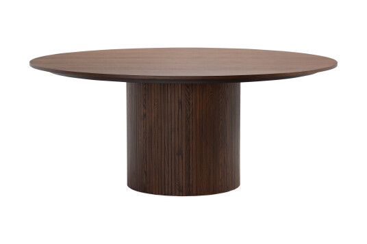 Bark Kopparbo Rundt Spisebord 180 cm med 6 Katy Spisestoler Valnøtt / Hvit Bouclé / Metallben Svart