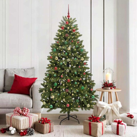 Kunstig juletre med LED stripelys grønn 180 cm PVC og metall
