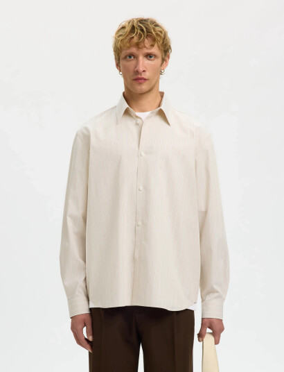 Selected Slhrlxben Stripe Ls Shirt Cream S