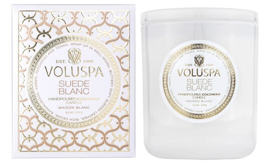 Voluspa Classic Maison Blanc duftlys 60 timer Suede Voluspa Classic Maison Blanc duftlys 60 timer Suede