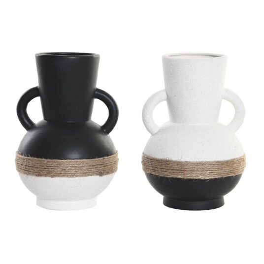 Dkd Home Decor Vase Dkd Home Decor 16,5 X 16,5 X 24 Cm Keramikk Svart Brun Tau Hvit (2 Enheter)