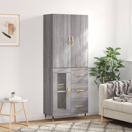 vidaXL Highboard grå sonoma 69,5x34x180 cm konstruert tre 8720845411947