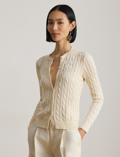 Lauren Ralph Lauren Cable Knit Cotton Blend Cardigan Cream XL