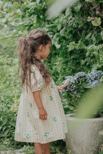 Fliink Agnes Flower Kjole Gul Rutete (110 / 5 år)
