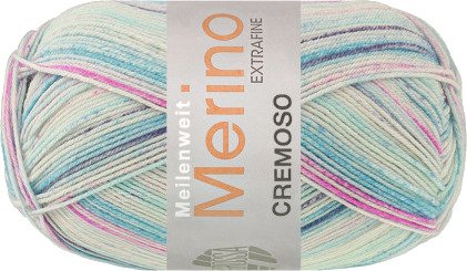 Lana Grossa Meilenweit 100 Merino Cremoso 4126 Fuchsia Pale Purple Turkis White Turkis Grey Blue Garn