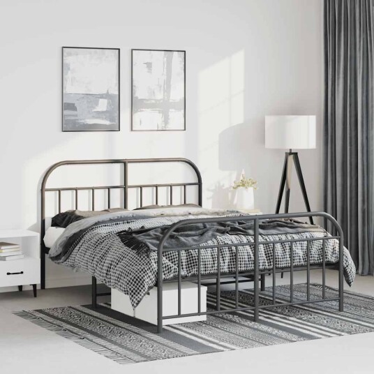vidaXL Sengeramme i metall med hode- og fotgavl svart 135x190 cm