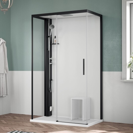 Novellini Glax 1 2.0 2P+F Standard Dusjkabinett med Tak og Lys Svart / 120x90cm Venstre Klart Glass