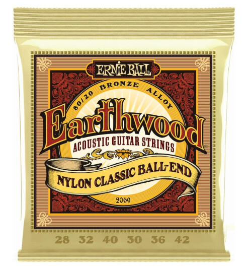 Ernie Ball Eb-2069 Earthwood Folk (028-042) Nylon Ball End, Clear & Gold