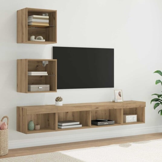 TV veggenheter med LED med LED 5 pcs Artisan Eik Konstruert tre TV veggenheter med LED med LED 5 pcs Artisan Eik Konstruert tre