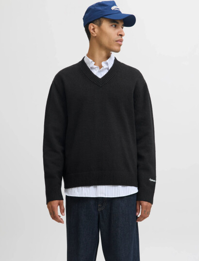 Jack & Jones Jornorrebro Knit V-Neck - Black - M Jack & Jones Jornorrebro Knit V-Neck - Black - M