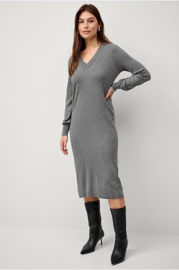 Vila - Kjole viComfy V-neck L/S Knit Dress - Grå