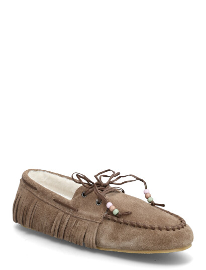 Mango Shearling Leather Moccasins - Brown - 35