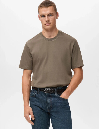 Mango Medium Weight Regular Fit T-Shirt - Brown - XS