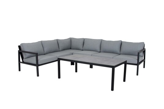 Brafab Belfort sofagruppe Sort med grå pute 2 2 seters moduler hjørne senter & bord 140x70 cm
