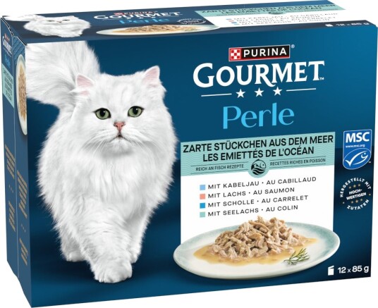 Gourmet Våtfôr Perle Blandet Utvalg Møre Biter Fra Havet I Saus 4 Varianter 12 X 85 G