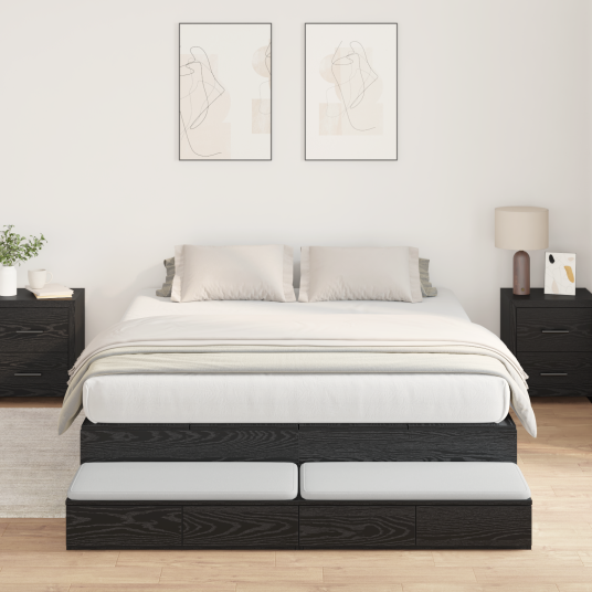 lagringsengramme Svart eik 140x200 cm