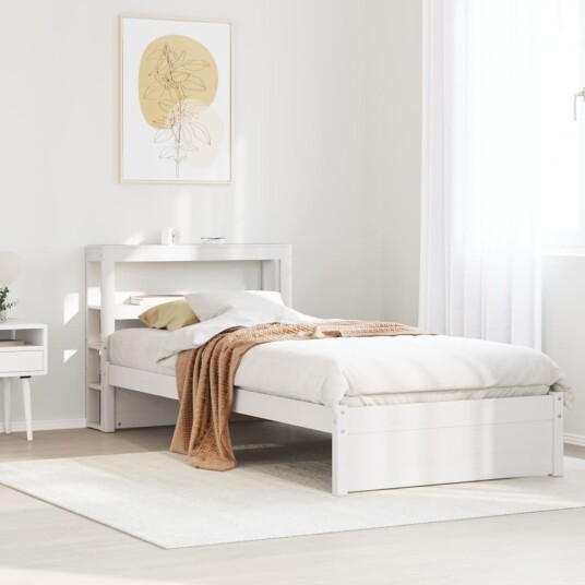 Sengeramme med hodegavl hvit 100x200 cm heltre furu 3305992