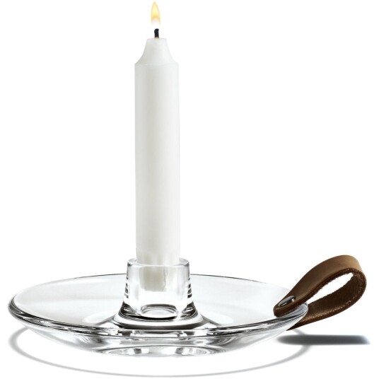 Holmegaard DWL Kammerlysestake i Glass med Lærdetalj - 16 cm Transparent