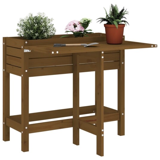 Plantekasse med foldbar bordplate honningbrun heltre furu