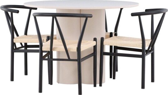 Olivia Spisegruppe 110 cm Rund med 4 Alfons stoler   Beige/Svart