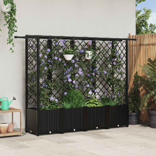 vidaXL Hevet Bed med Trellis og Tak Svart 202 x 40 x 136 cm PP