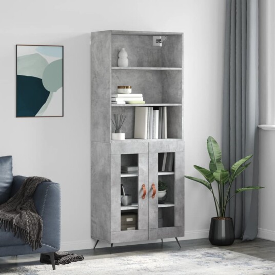 vidaXL Highboard betong grå 69,5x34x180 cm konstruert tre 8720845926564