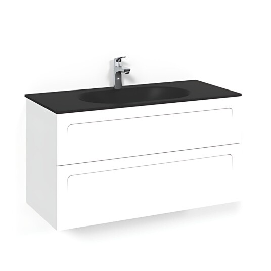 Macro Design Crown Shape Servantskap 2-skuff - med Glasservant Hvit / 100cm Glass Edge Svart