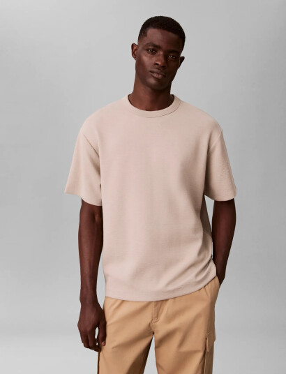 Calvin Klein Ss Crinkle Crepe Spacer Tee   Beige   M